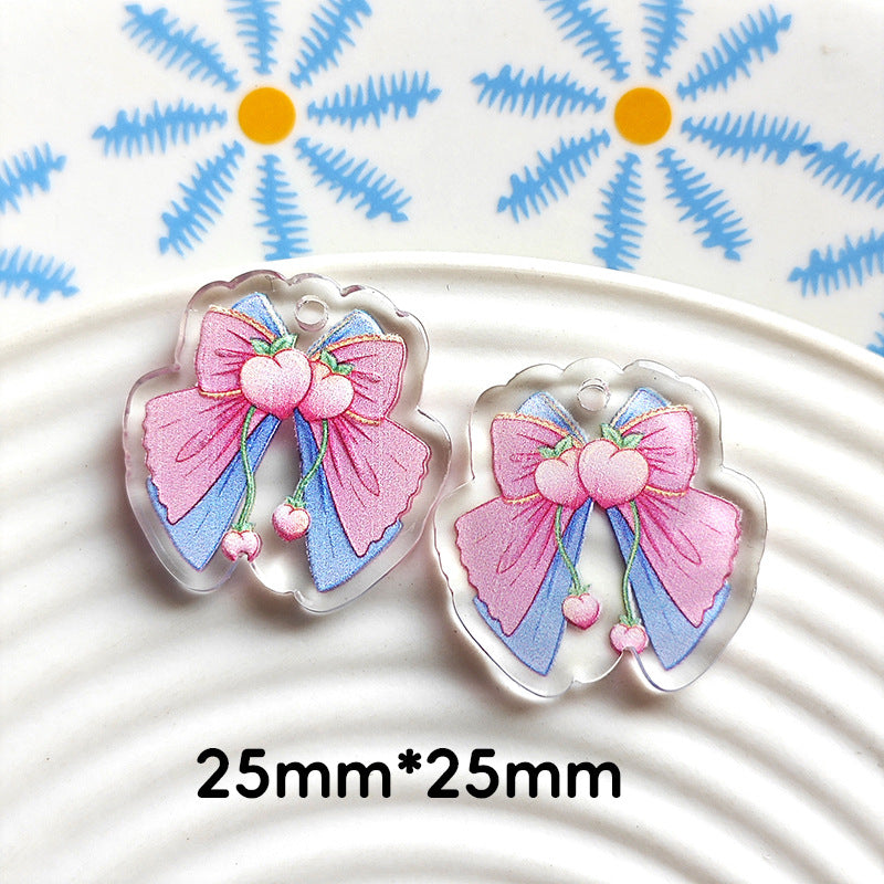 Wholesale 10pcs Double-sided bow three-dimensional relief acrylic jewelry accessories DIY pendant with holes cartoon character cute